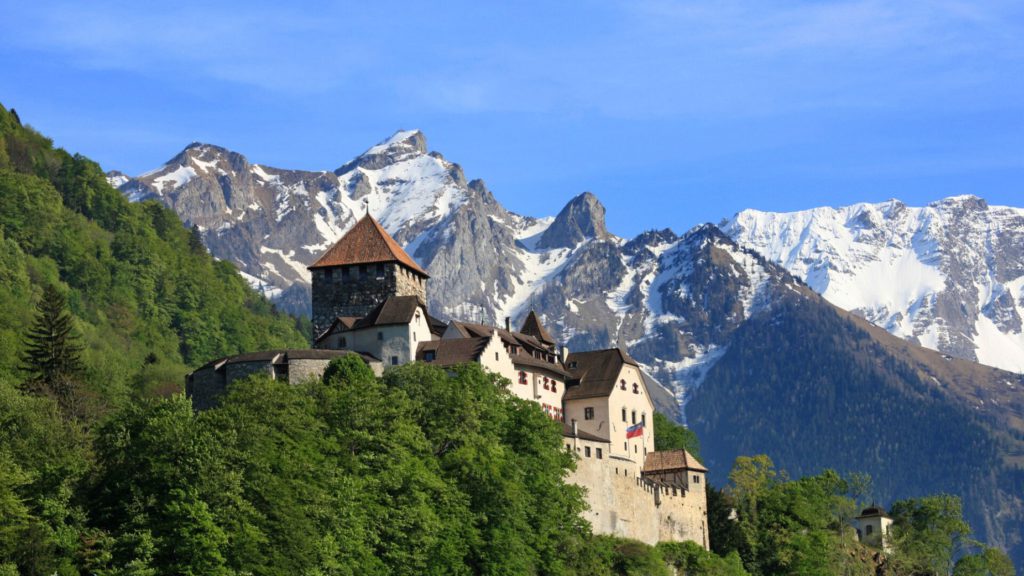 Schloss Vaduz and the snow-capped mountains.-Credit Supplied