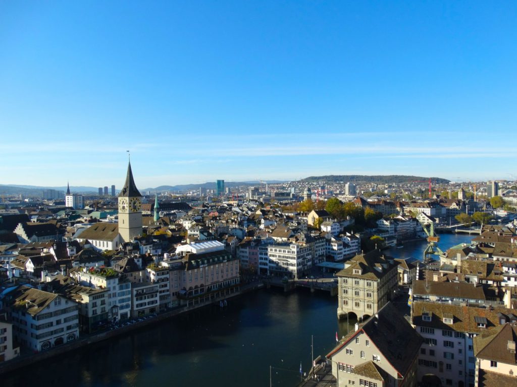 Panorama of Zurich on bluebird day