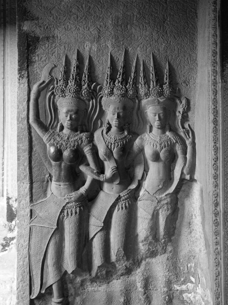 Apsaras carved on the walls of Angkor Wat.